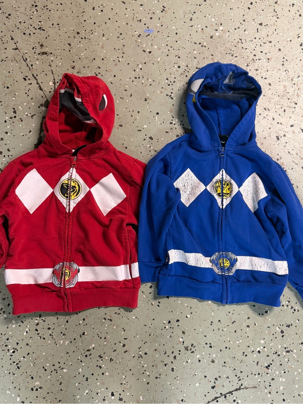 Power Ranger Kids Hooded Zip Sweatshirts with Mask - Red and Blue Pair